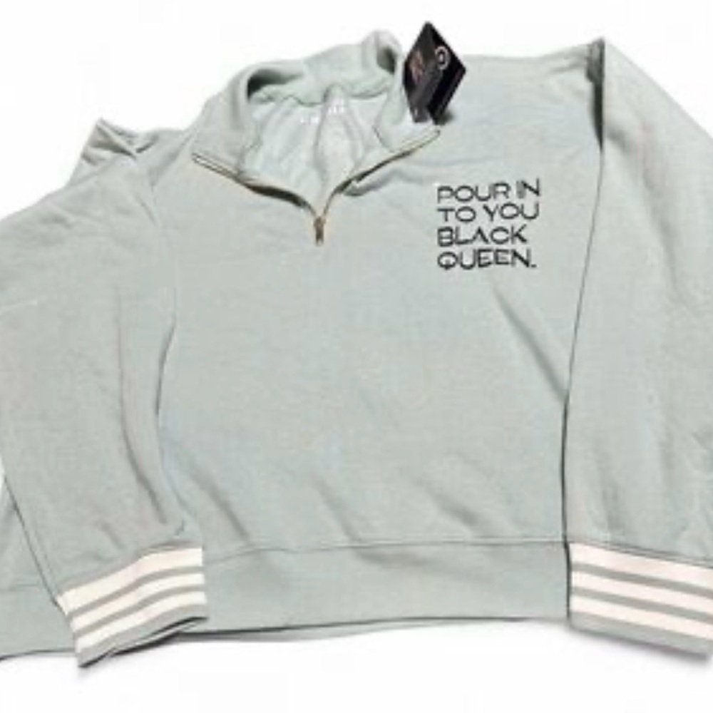 Women's Crew Neck Sweater half zipper crop sweatshirt light turquoise sz medium